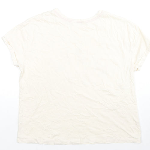 Marks and Spencer Womens Ivory Polyester Basic T-Shirt Size M Round Neck - Floral Detail