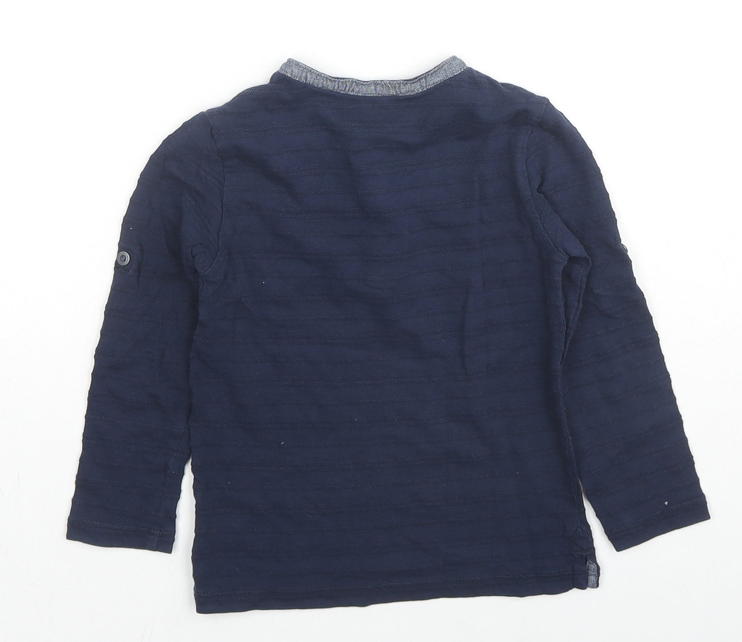 Fagottino Boys Blue Striped Cotton Basic T-Shirt Size 2-3 Years Henley Pullover