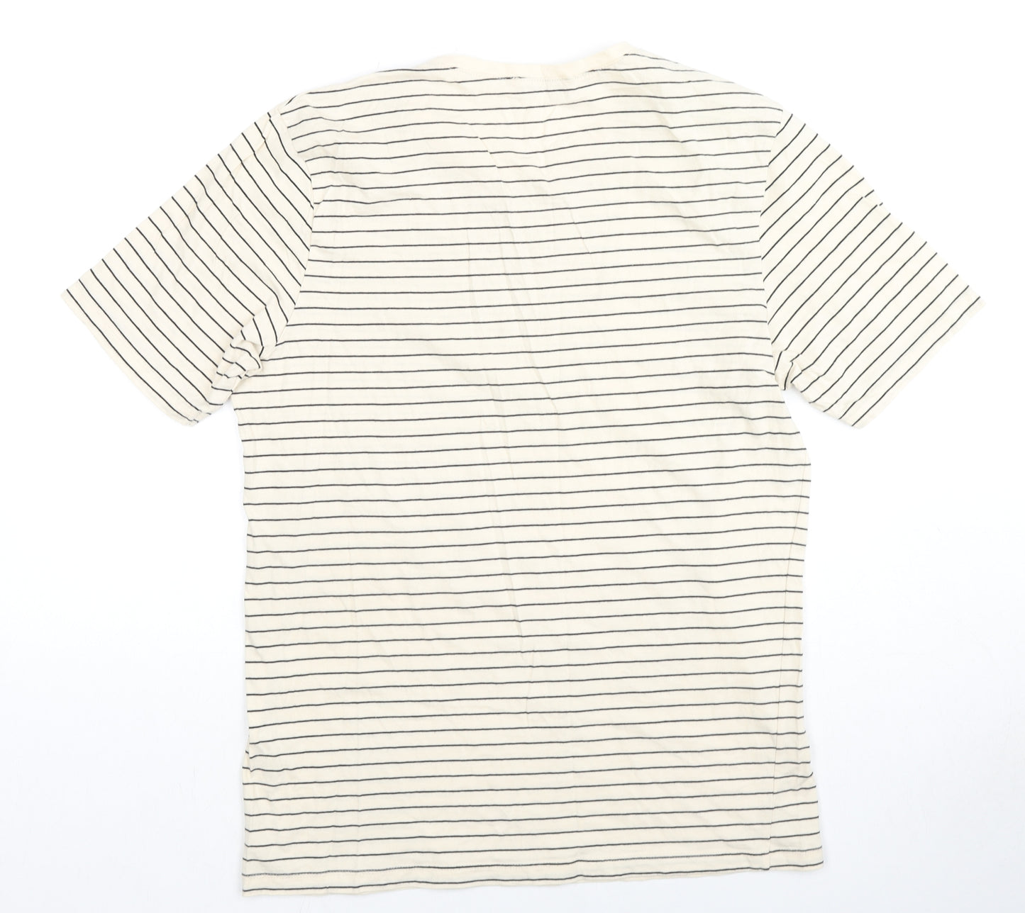 Zara Womens Ivory Striped Cotton Basic T-Shirt Size L Round Neck