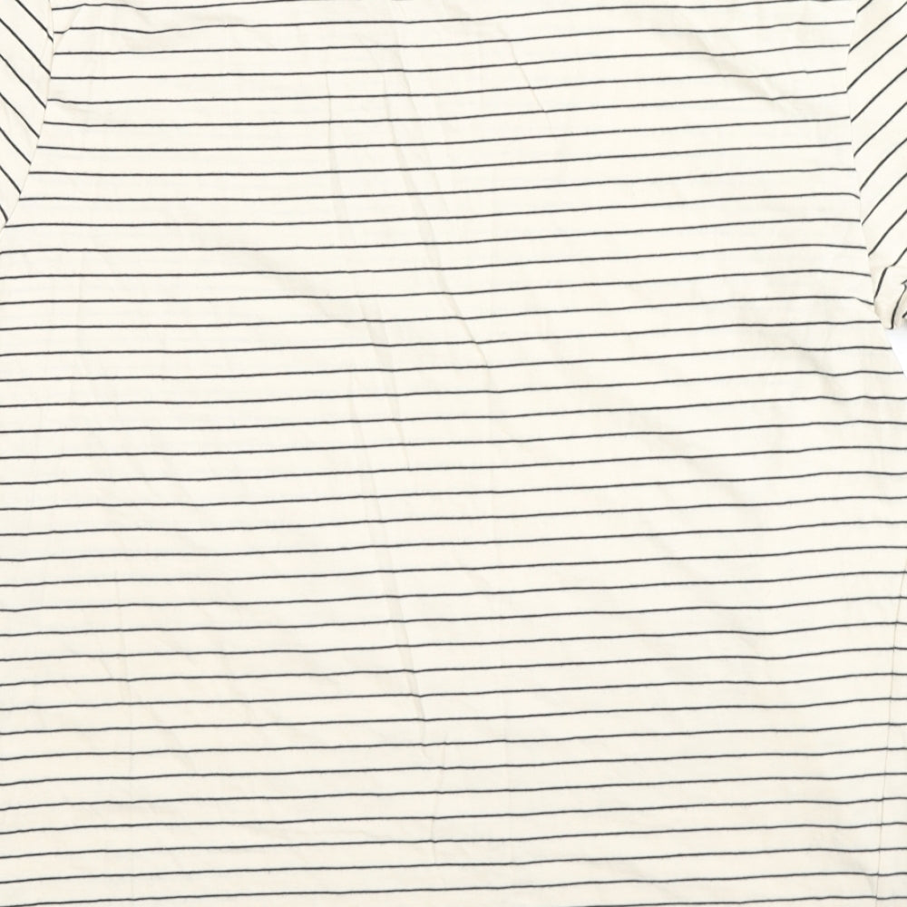 Zara Womens Ivory Striped Cotton Basic T-Shirt Size L Round Neck