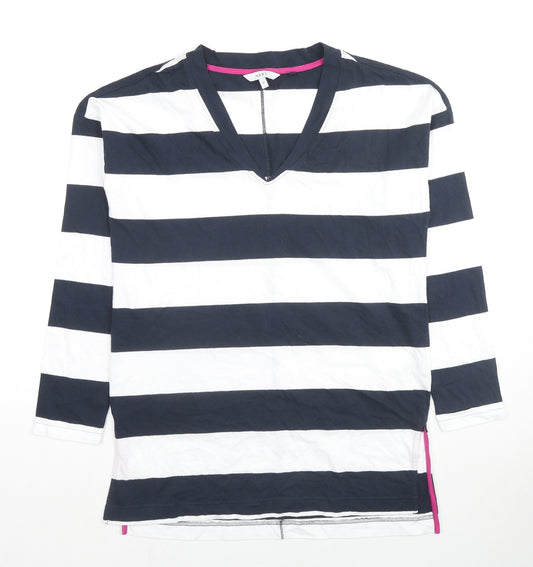 NEXT Womens Blue Striped Cotton Basic T-Shirt Size 10 V-Neck