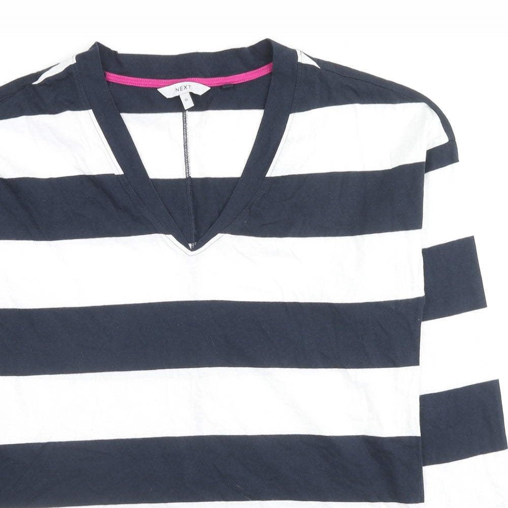 NEXT Womens Blue Striped Cotton Basic T-Shirt Size 10 V-Neck