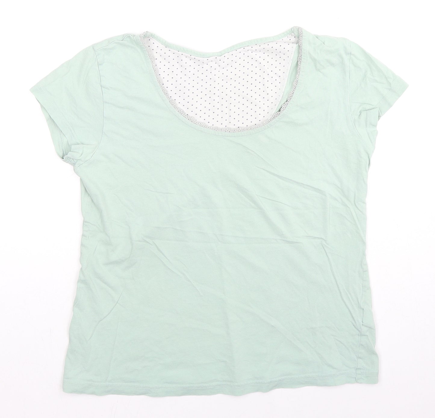 Marks and Spencer Womens Green Cotton Basic T-Shirt Size 8 Scoop Neck - Lace Collar