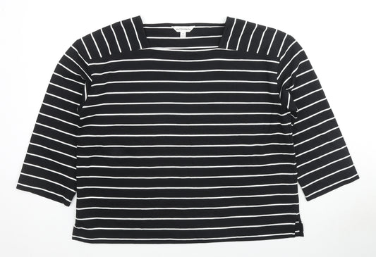 Autograph Womens Black Striped Cotton Basic T-Shirt Size 14 Square Neck