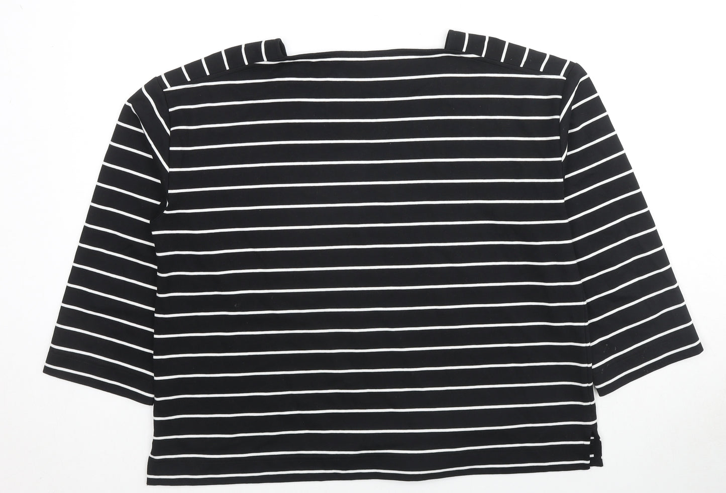 Autograph Womens Black Striped Cotton Basic T-Shirt Size 14 Square Neck