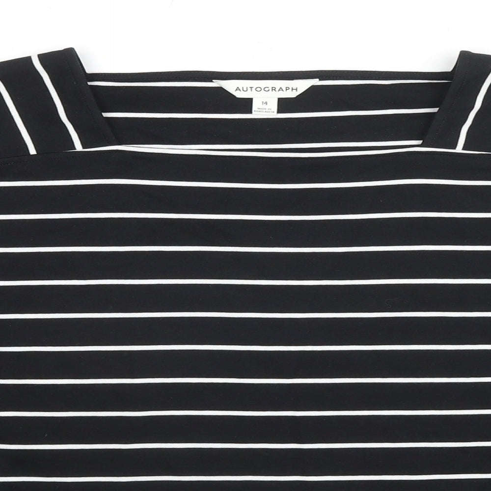 Autograph Womens Black Striped Cotton Basic T-Shirt Size 14 Square Neck