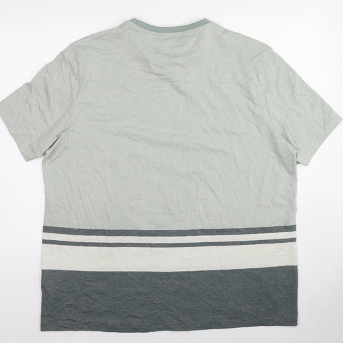 Marks and Spencer Mens Grey Striped Cotton T-Shirt Size 2XL Round Neck