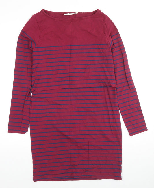 JoJo Maman Bébé Womens Red Striped Cotton Shift Size S Boat Neck Pullover