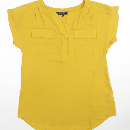 Principles Womens Yellow Polyester Basic Blouse Size 10 V-Neck