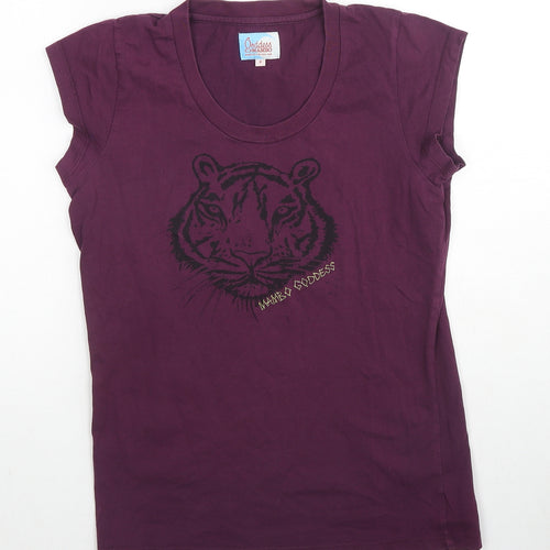 Mambo Goddess Womens Purple Cotton Basic T-Shirt Size 8 Scoop Neck - Tiger