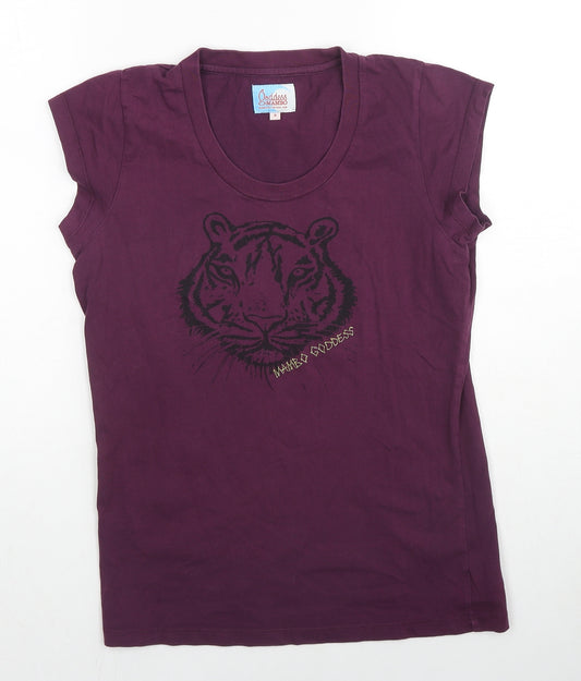 Mambo Goddess Womens Purple Cotton Basic T-Shirt Size 8 Scoop Neck - Tiger