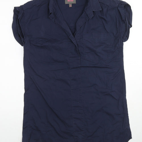 For Cynthia Womens Blue Cotton Tunic Blouse Size S Collared