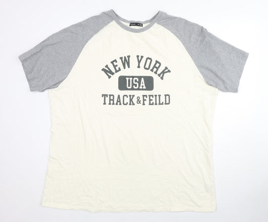 SPLASH Mens Ivory Colourblock Cotton T-Shirt Size 2XL Crew Neck - New York USA Track & Feild
