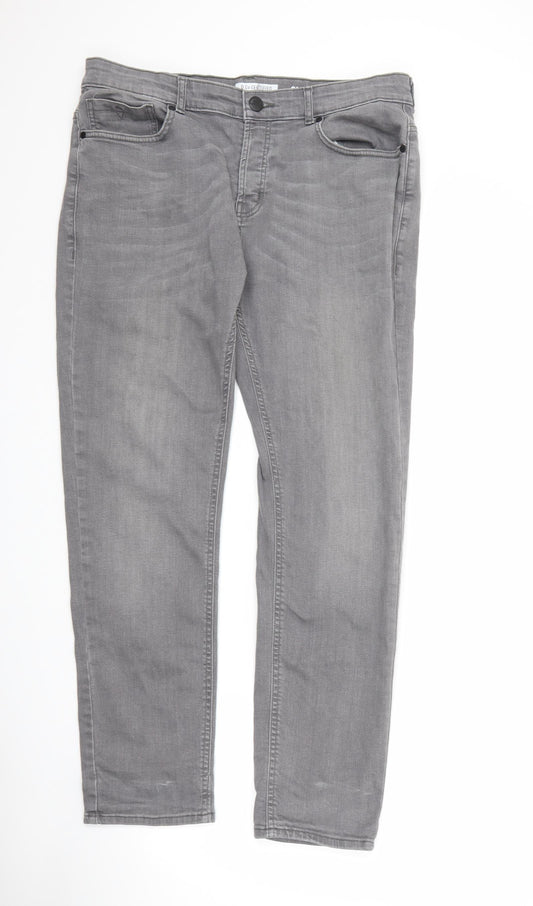 Denim & Co. Mens Grey Cotton Straight Jeans Size 34 in L30 in Regular Button