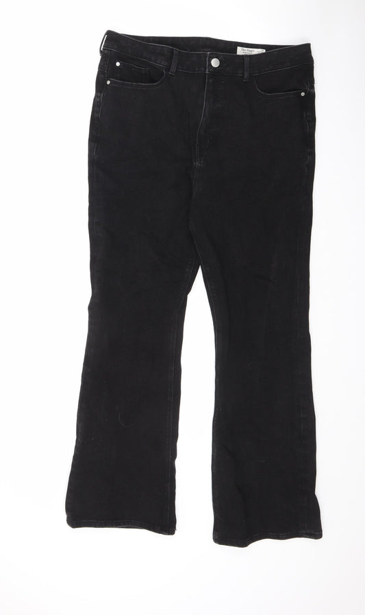 Marks and Spencer Womens Black Cotton Flared Jeans Size 16 L27.5 in Slim Button