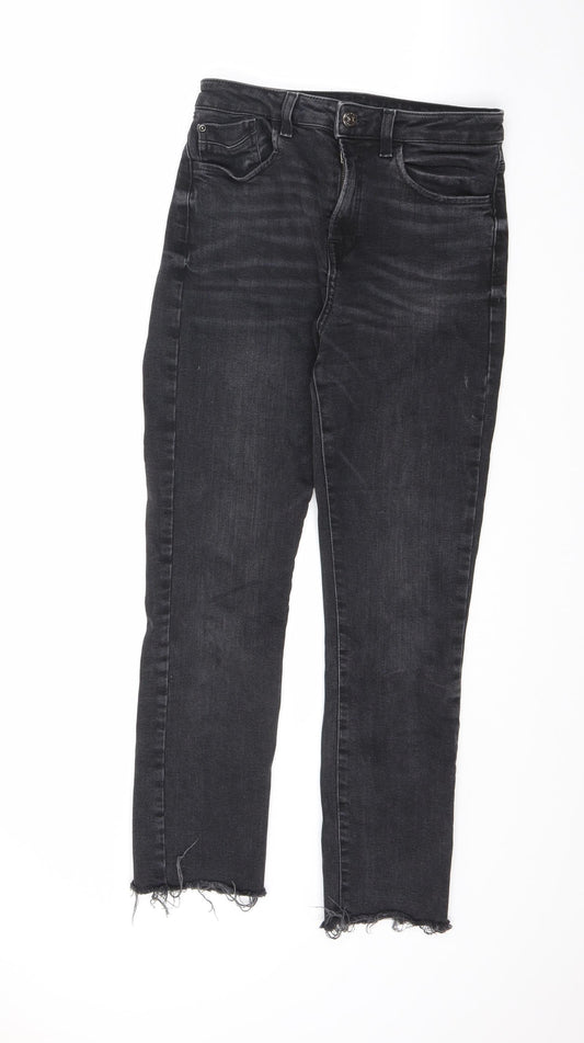 Zara Womens Black Cotton Straight Jeans Size 10 L25.5 in Regular Zip