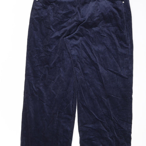Marks and Spencer Womens Blue Cotton Trousers Size 20 L28 in Regular Zip