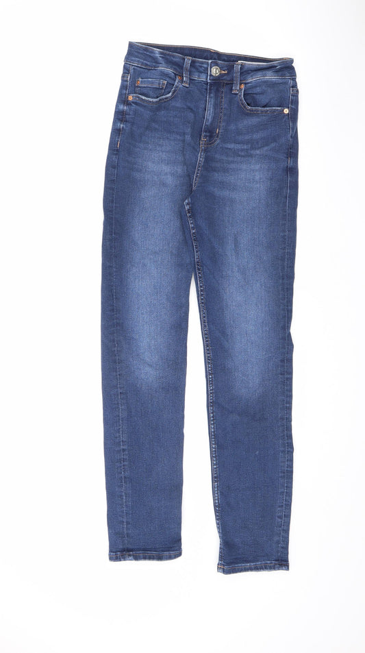 Marks and Spencer Womens Blue Cotton Straight Jeans Size 8 L27 in Slim Zip