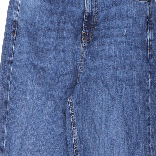 Marks and Spencer Womens Blue Cotton Mom Jeans Size 10 L25 in Regular Zip - Short leg