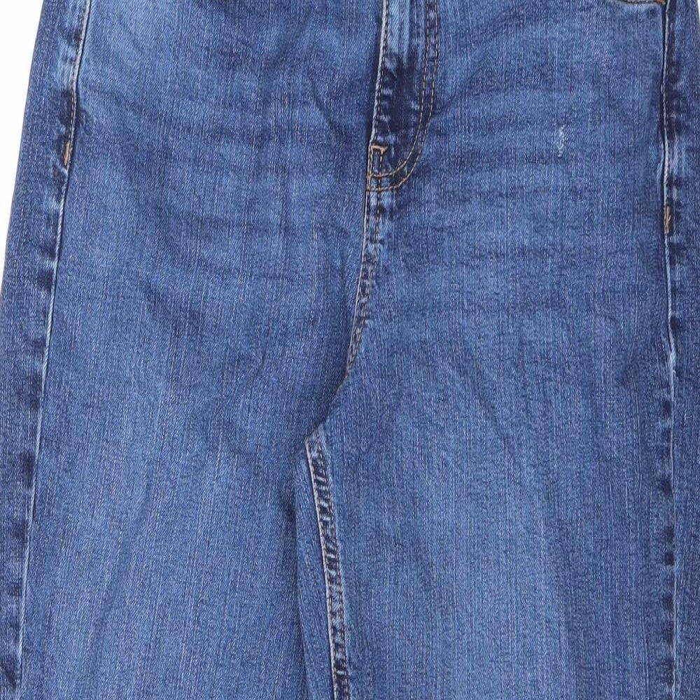 Marks and Spencer Womens Blue Cotton Mom Jeans Size 10 L25 in Regular Zip - Short leg