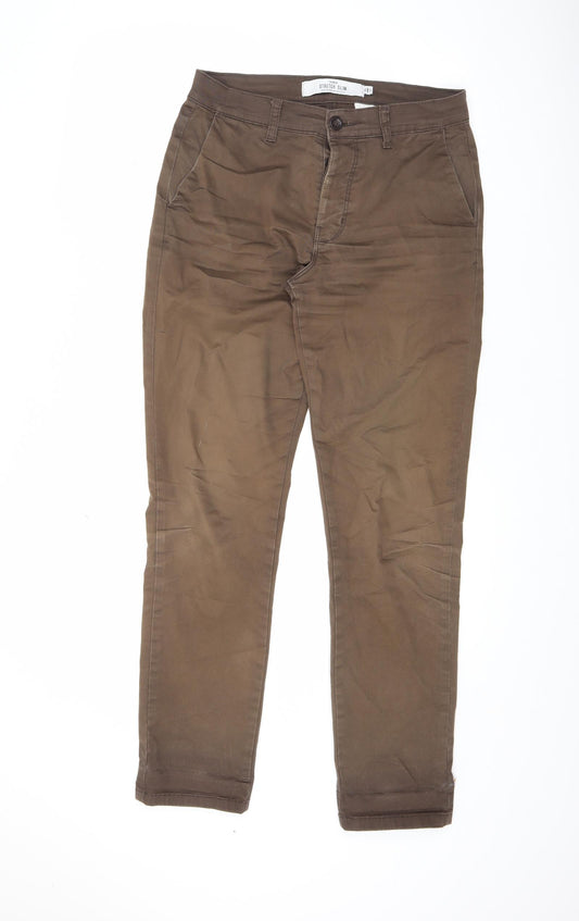 Topman Mens Brown Cotton Trousers Size 30 in L32 in Slim Button
