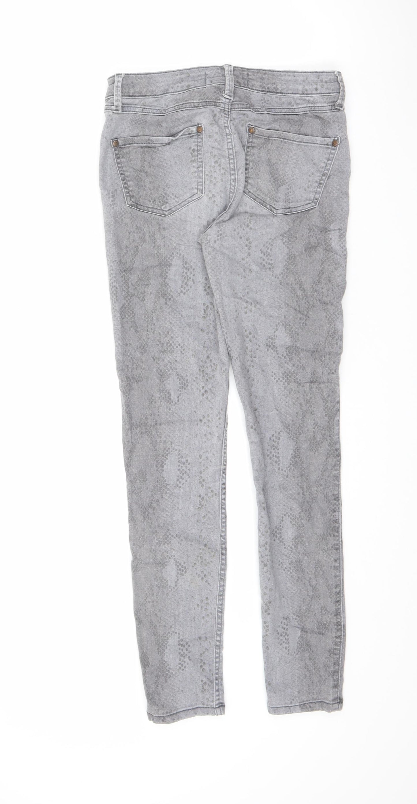 River Island Womens Grey Animal Print Cotton Skinny Jeans Size 12 L28.5 in Regular Button - Snakeskin pattern