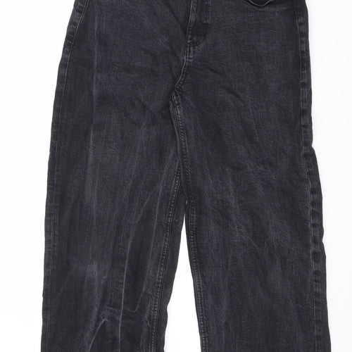 Marks and Spencer Womens Black Cotton Wide-Leg Jeans Size 12 L26 in Regular Zip