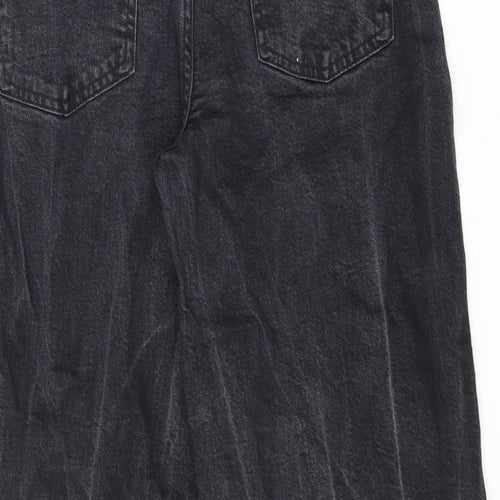 Marks and Spencer Womens Black Cotton Wide-Leg Jeans Size 12 L26 in Regular Zip