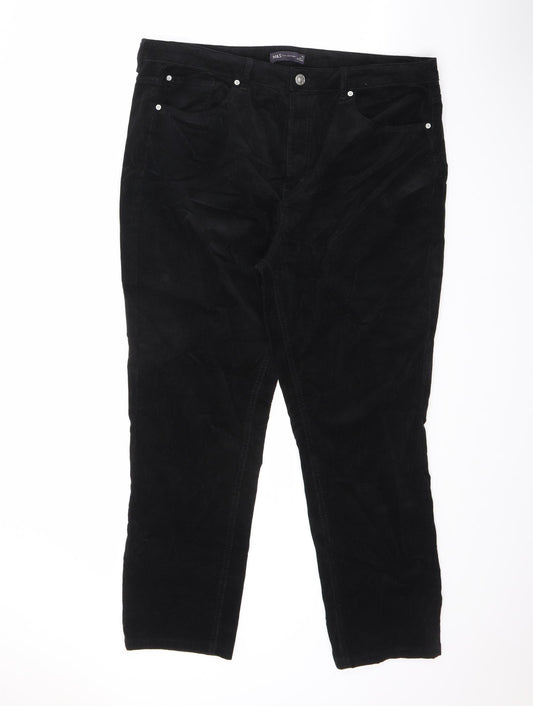 Marks and Spencer Womens Black Cotton Trousers Size 18 L27 in Regular Zip