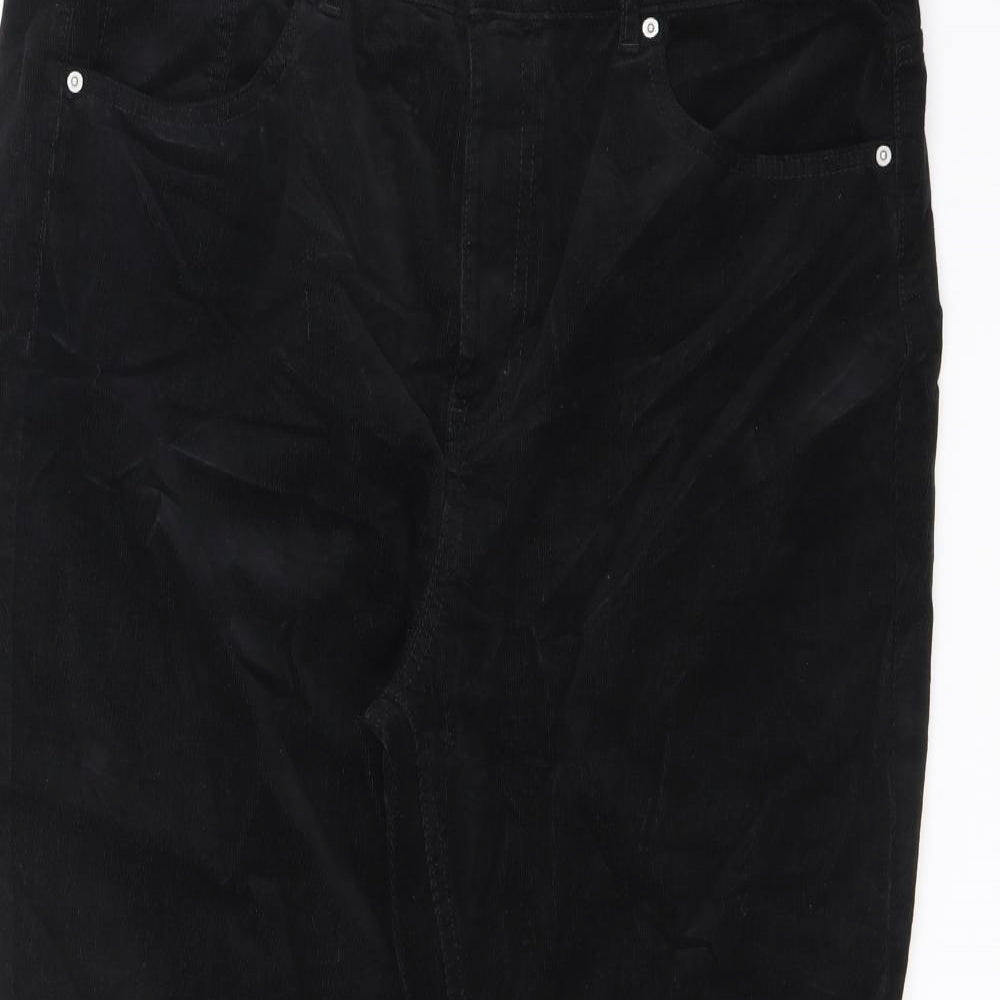 Marks and Spencer Womens Black Cotton Trousers Size 18 L27 in Regular Zip