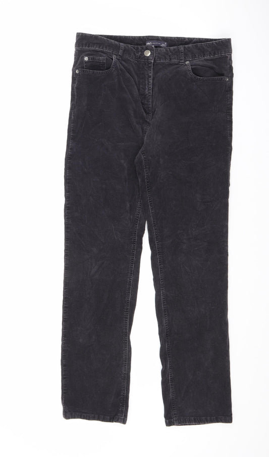 Marks and Spencer Womens Black Cotton Straight Jeans Size 12 L28 in Regular Zip