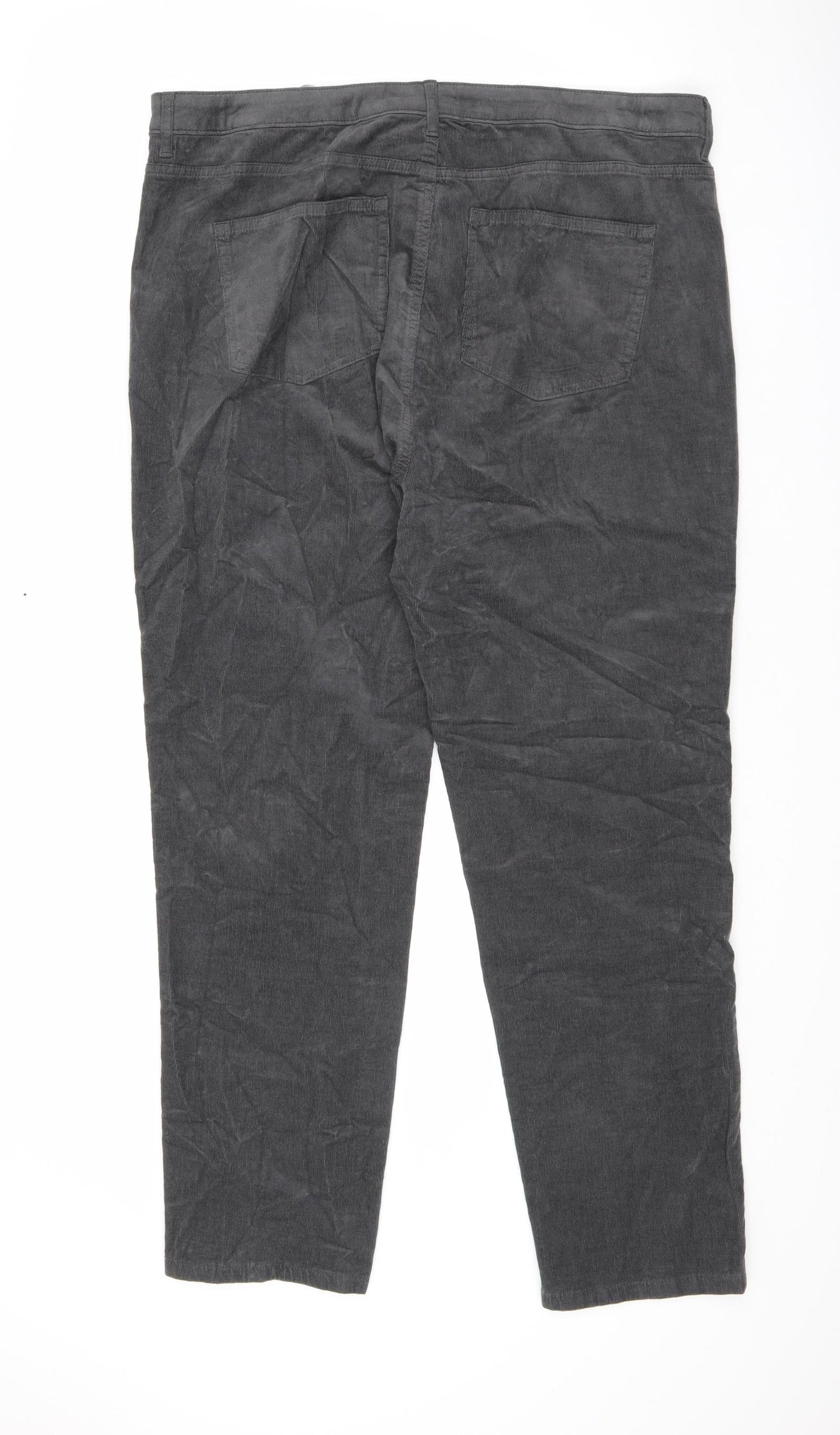 Marks and Spencer Womens Grey Cotton Trousers Size 20 L29 in Regular Zip