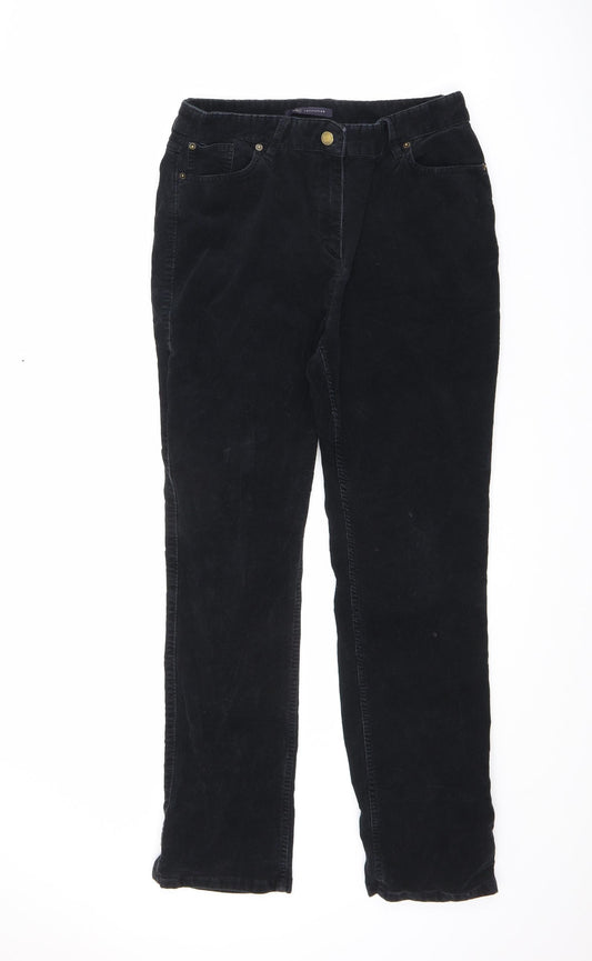 Marks and Spencer Womens Black Cotton Trousers Size 12 L28 in Regular Zip