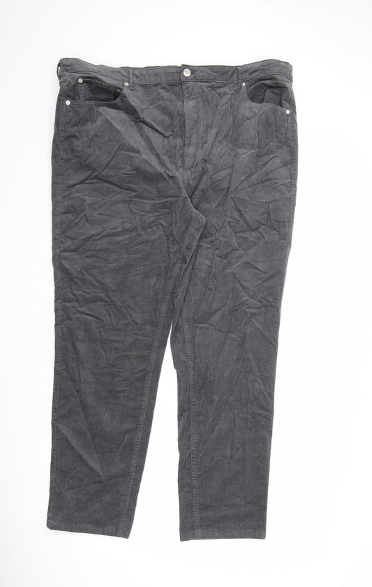 Marks and Spencer Womens Grey Cotton Trousers Size 24 L29 in Regular Zip
