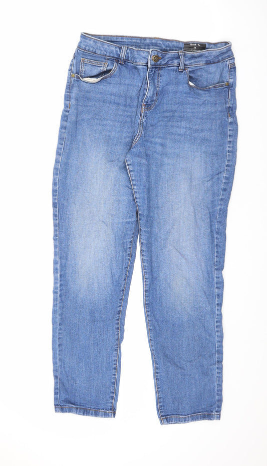 TU Womens Blue Cotton Boyfriend Jeans Size 14 L28.5 in Regular Zip