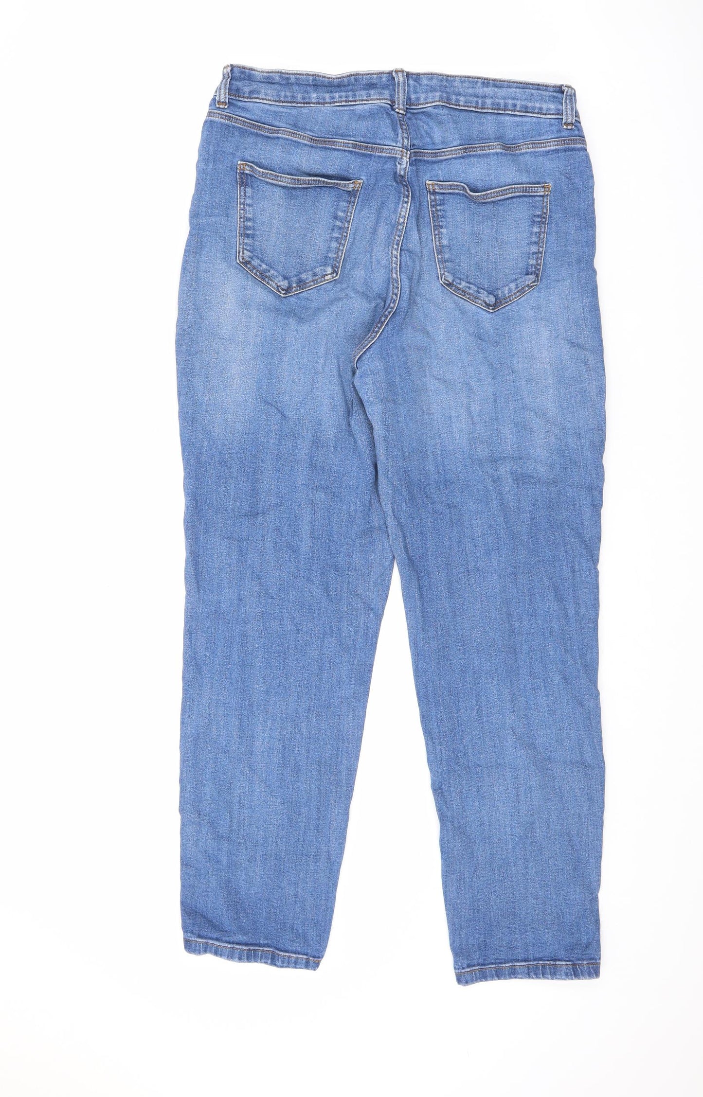TU Womens Blue Cotton Boyfriend Jeans Size 14 L28.5 in Regular Zip
