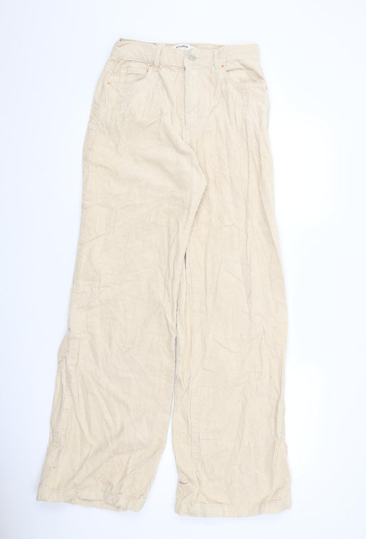 Pull&Bear Womens Beige Cotton Trousers Size 10 L31 in Regular Zip