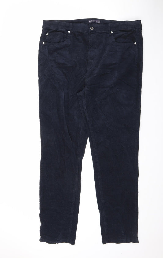 Marks and Spencer Womens Blue Cotton Trousers Size 18 L31.5 in Regular Tie