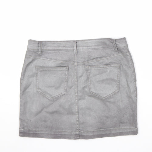 NEXT Womens Grey Cotton Mini Skirt Size 10 Zip
