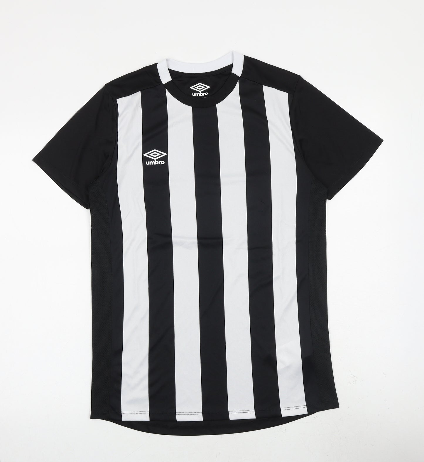 Umbro Mens Black Striped Polyester T-Shirt Size S Round Neck