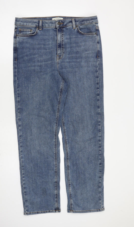 Autograph Womens Blue Cotton Straight Jeans Size 16 L30 in Regular Zip