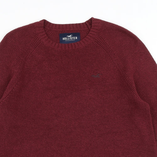 Hollister Mens Red Round Neck Cotton Pullover Jumper Size M Long Sleeve