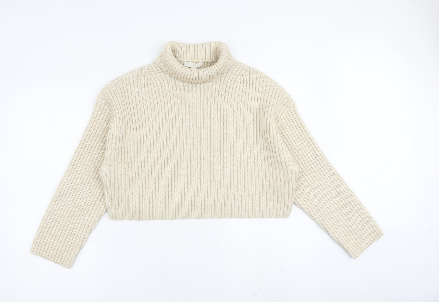 H&M Womens Beige Roll Neck Polyester Pullover Jumper Size M