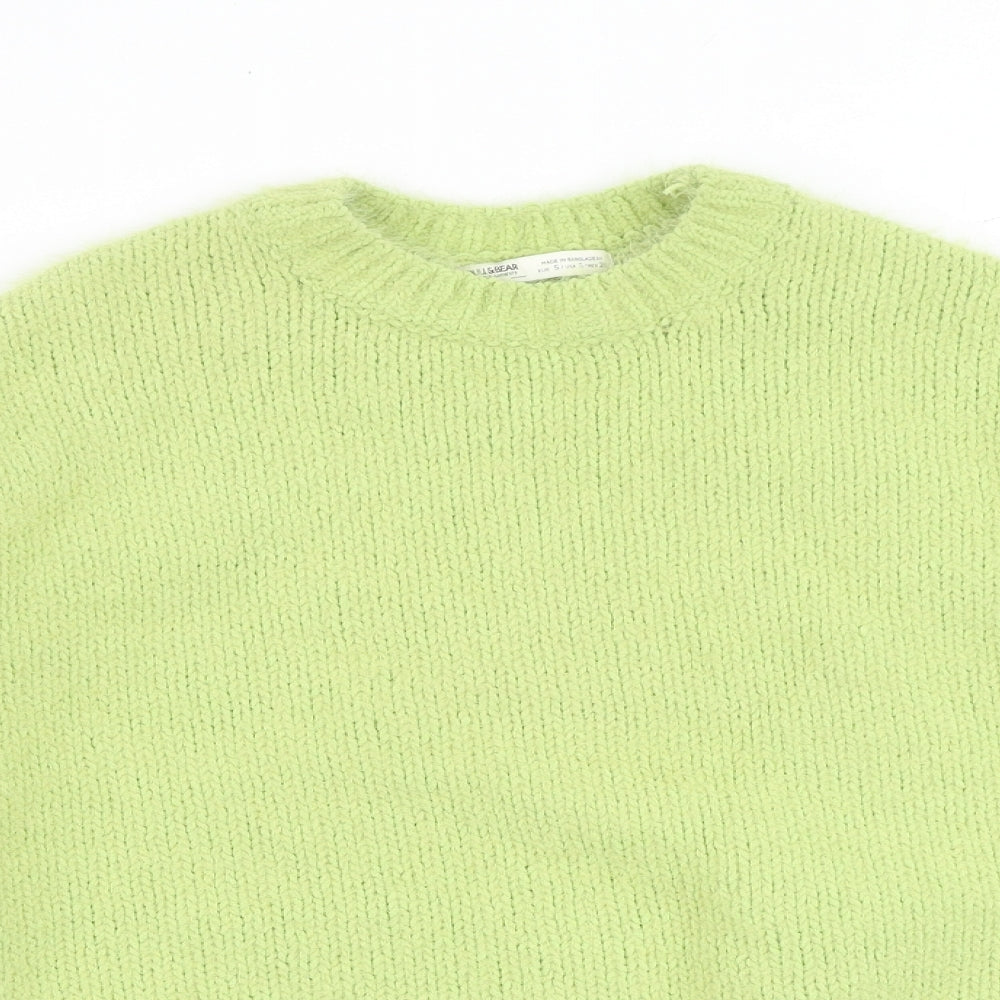 Pull&Bear Womens Green Round Neck Polyester Pullover Jumper Size S