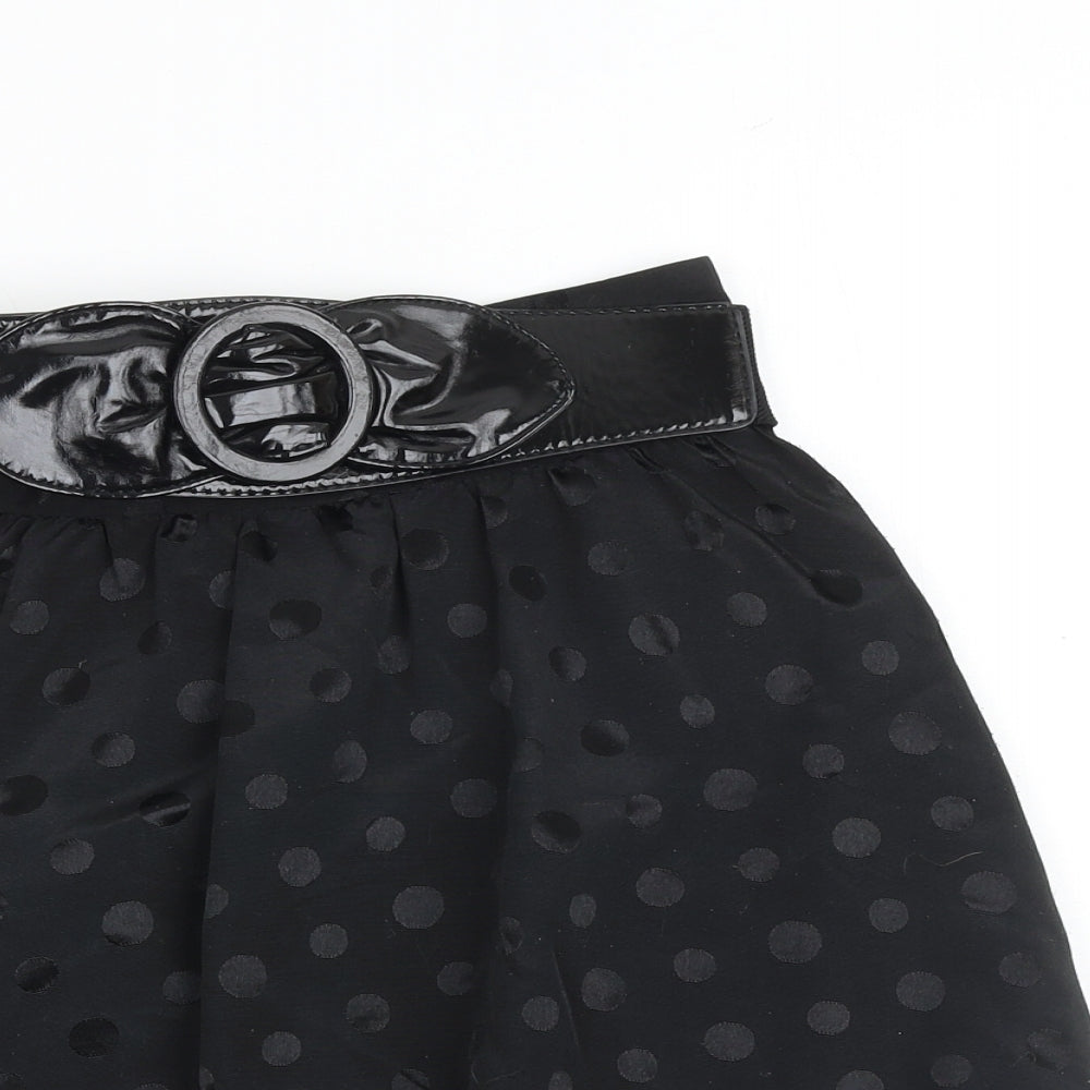 Miss Selfridge Womens Black Polka Dot Polyester A-Line Skirt Size 8 Buckle - Belt included