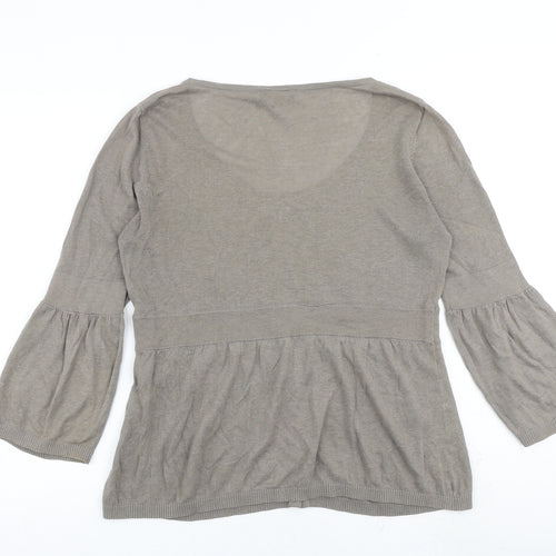 Warehouse Womens Grey Scoop Neck Linen Cardigan Jumper Size 12
