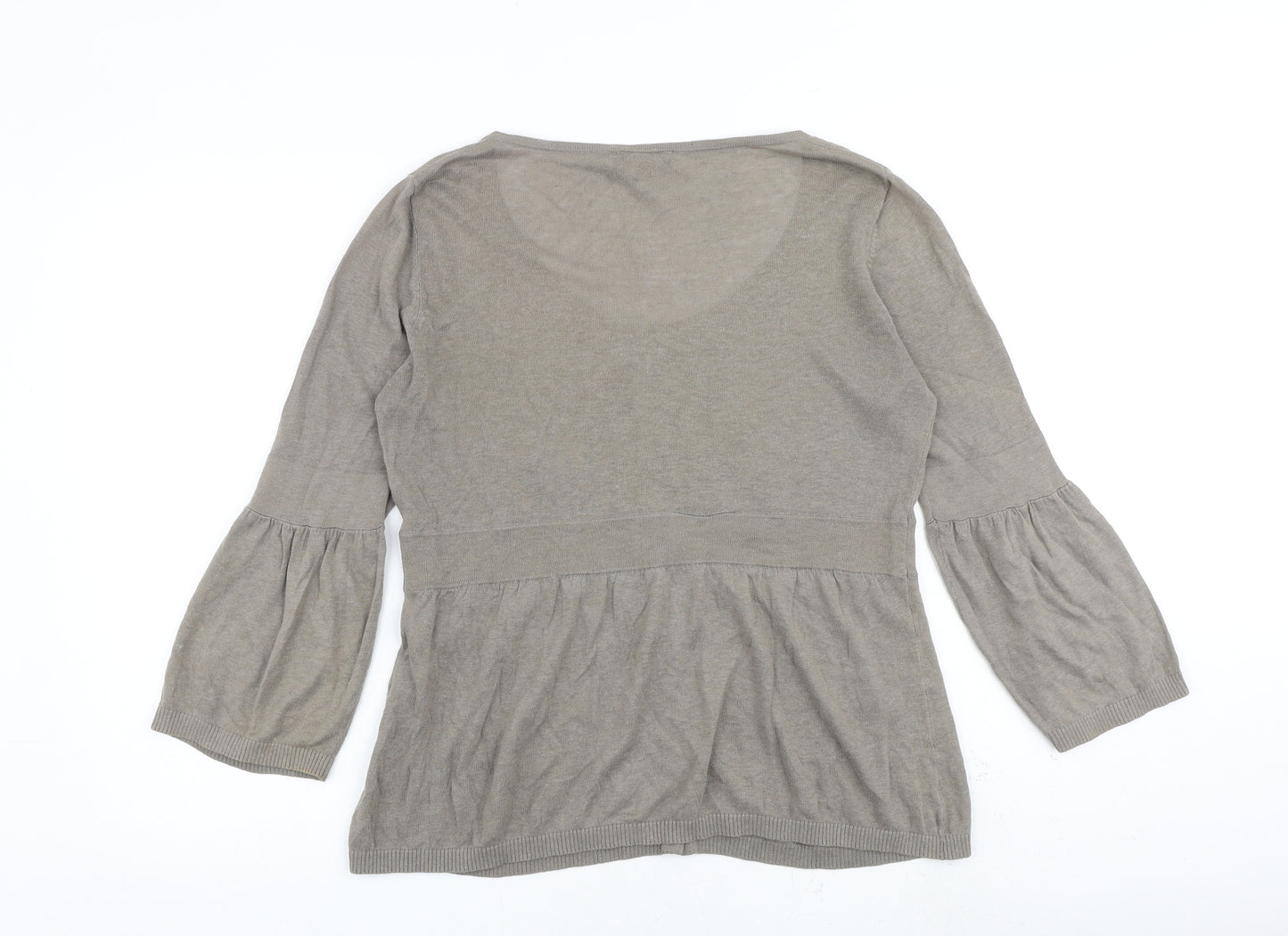 Warehouse Womens Grey Scoop Neck Linen Cardigan Jumper Size 12