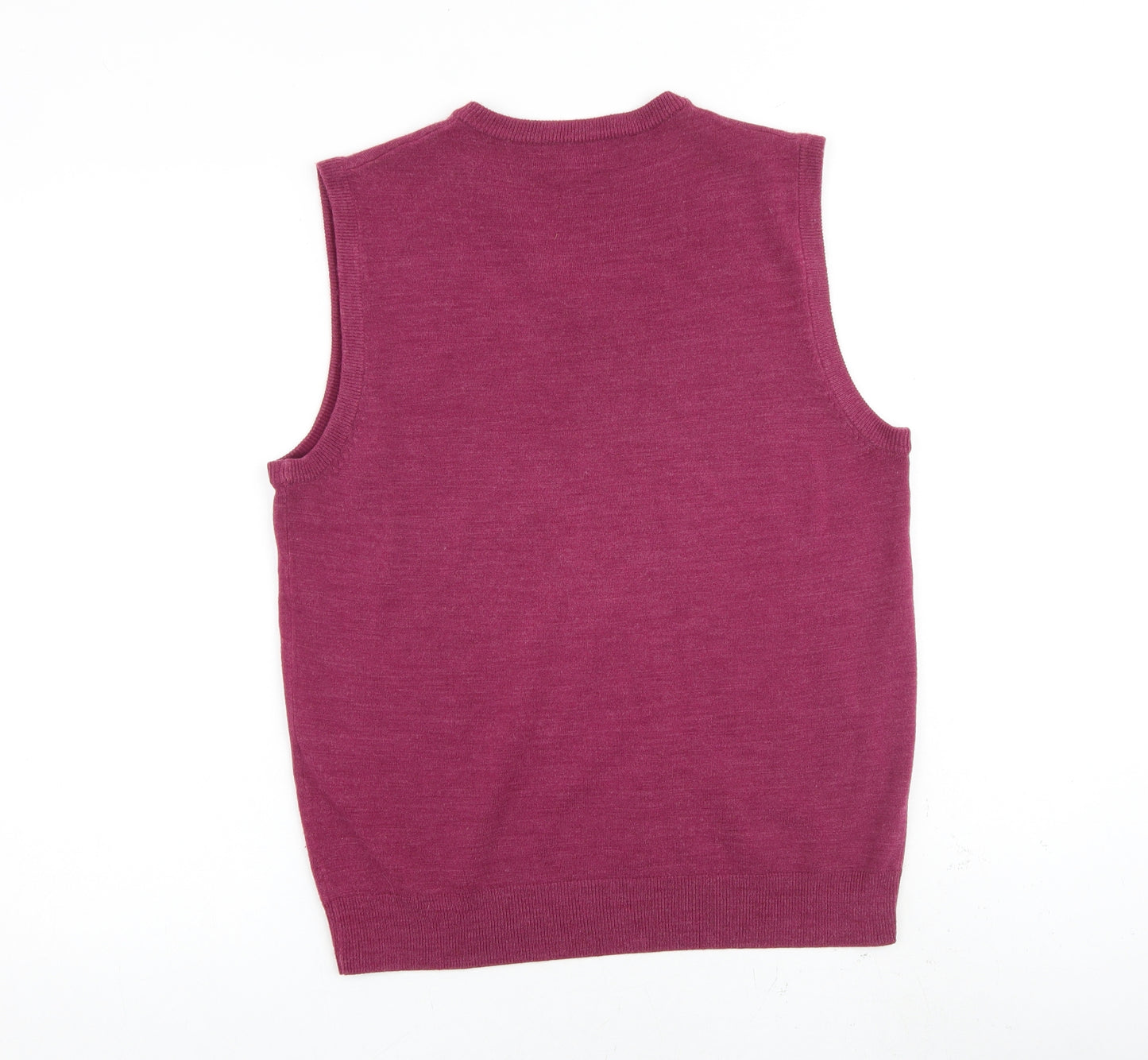 John Lewis Mens Purple V-Neck Acrylic Pullover Jumper Size M Sleeveless