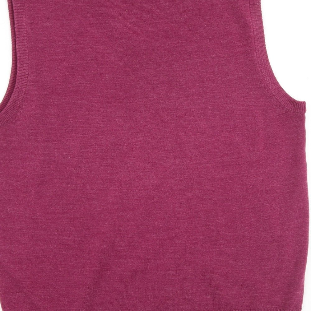 John Lewis Mens Purple V-Neck Acrylic Pullover Jumper Size M Sleeveless