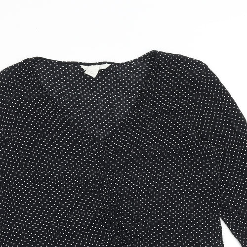 H&M Womens Black Polka Dot Viscose Basic Blouse Size 10 V-Neck